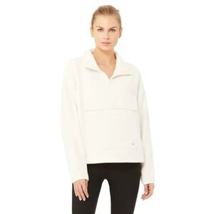 Alo Yoga Sweater XS Pullover Polar Fleece Half Zip Pockets Off White *READ